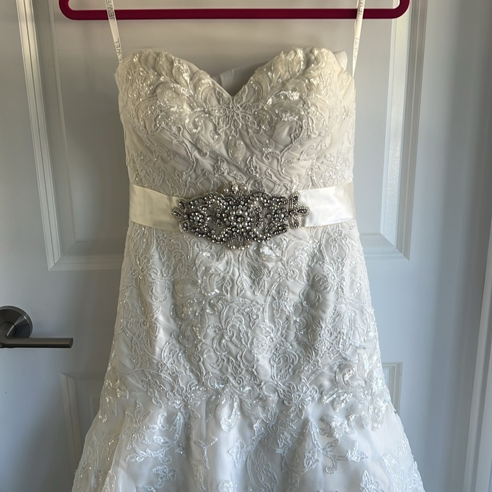 David’s Bridal Strapless Wedding Dress with Lace - Picture 8 of 16